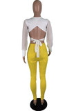 Red Polyester Sexy Fashion backless Patchwork asymmetrical pencil Long Sleeve Two-piece Pants Set