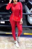 Red Casual Solid Patchwork O Neck Long Sleeve Two Pieces