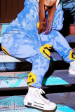 Blue Fashion Casual Street Polyester Character Print Tie-dye Pullovers Pants Hooded Collar Long Sleeve Regular Sleeve Regular Two Pieces