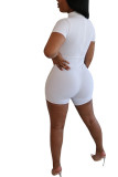 White Fashion Casual Print zipper Short Sleeve O Neck Jumpsuits