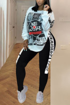 Black and white knit Casual Letter Print Newspaper pencil Long Sleeve Two Pieces