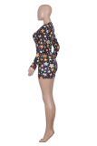 Pink Casual Print Patchwork V Neck Skinny Rompers