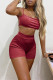 Red Fashion Sexy Solid Backless Spaghetti Strap Sleeveless Two Pieces