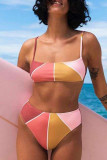 Red Yellow Casual Sweet Cute Color Lump Print Printing Swimwears
