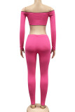 Orange and pink Sexy Polyester Solid Split Joint Bateau Neck Long Sleeve Short Two Pieces