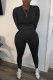 Black Sexy Solid Patchwork O Neck Long Sleeve Two Pieces