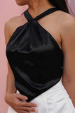 White Sexy Solid Backless Cross Straps Spaghetti Strap Tops