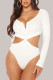 White Casual Living Solid Hollowed Out V Neck Skinny Romper