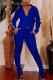Royal Blue Fashion Casual Solid Patchwork Turndown Collar Long Sleeve Two Pieces