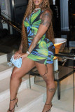 Green Fashion Sexy Print See-through O Neck Sleeveless Dress
