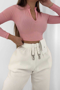 Pink Casual Solid Split Joint Half A Turtleneck Tops