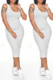 Pink Fashion Casual Solid Basic U Neck Vest Dress