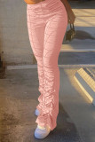 Pink Casual Living Solid Fold Pants Boot Cut Bottoms