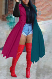 Blue Red Fashion Casual Patchwork Cardigan Turndown Collar Outerwear