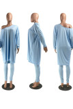 Baby Blue Casual Solid Patchwork Long Sleeve Two Pieces