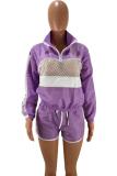 purple Polyester Sexy Fashion Solid Patchwork Straight Two-Piece Short Set