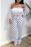 White venetian Street Dot Mesh perspective Draped Boot Cut Half Sleeve Two Pieces