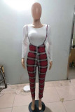 Red Fashion Casual Plaid Print Basic O Neck Long Sleeve Two Pieces