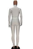 Grey Fashion Sexy adult Ma'am Letter Solid Two Piece Suits pencil Long Sleeve Two Pieces