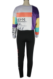 Grey Print Draw String Letter O Neck Tops