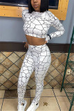 White Sexy Casual Print Basic Hooded Collar Long Sleeve Two Pieces
