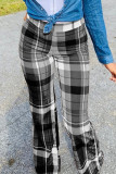 Green Fashion Casual Plaid Print Basic Regular High Waist Trousers