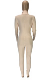 Apricot Sexy Letter Embroidered Patchwork O Neck Regular Jumpsuits
