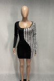 Black Sexy Plaid Patchwork Wrapped Skirt Dresses