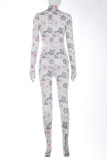Pink Fashion Print Tie-dye O Neck Regular Jumpsuits
