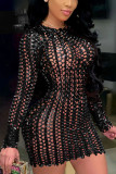 Color Blue Sexy Solid Hollowed Out Patchwork O Neck Pencil Skirt Dresses