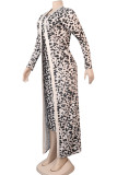 Leopard Print Sexy Print Leopard Patchwork O Neck Long Sleeve Two Pieces