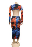 Rose Red Sexy Geometric Backless O Neck Wrapped Skirt Dresses