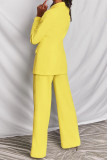 Yellow Fashion Casual Solid Basic Turn-back Collar Long Sleeve Two Pieces
