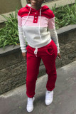 Red Fashion Casual Patchwork Basic Hooded Collar Long Sleeve Two Pieces