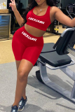 Red Casual Print Letter U Neck Sleeveless Two Pieces