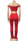 Red Polyester Fashion Sexy adult Ma'am Patchwork Solid Two Piece Suits pencil Short Sleeve Two Pieces