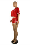 Red Casual Sportswear Embroidery Patchwork Short Sleeve Two Pieces