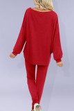 Red Sexy Solid Split Joint O Neck Long Sleeve Regular Two Pieces