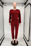 Red Casual Solid Long Sleeve Two Pieces