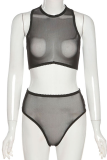 Purple Sexy Solid Mesh O Neck Sleeveless Two Pieces