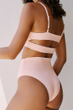 Pink Sexy Solid Hollowed Out Split Joint Swimwears
