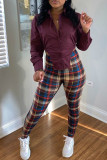 Multicolor Casual Plaid Print Patchwork Straight Low Waist Bottoms