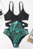Red Sexy Print Hollowed Out Split Joint Swimwears