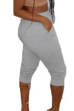 Grey Cotton Fashion Casual adult Ma'am Solid Plus Size