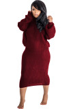 Maroon Polyester Sexy Solid Two Piece Suits pencil Long Sleeve