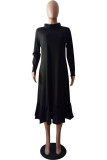 Sky Blue Street Solid Patchwork Turtleneck Dresses