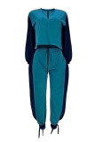 Turquoise Street Solid Bandage Patchwork Zipper Collar Long Sleeve Two Pieces