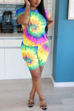 Multi-color Fashion Casual adult Patchwork Print Tie Dye Two Piece Suits pencil Short Sleeve Two Pieces
