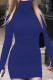 Blue Elegant Solid Patchwork Turtleneck Pencil Skirt Dresses