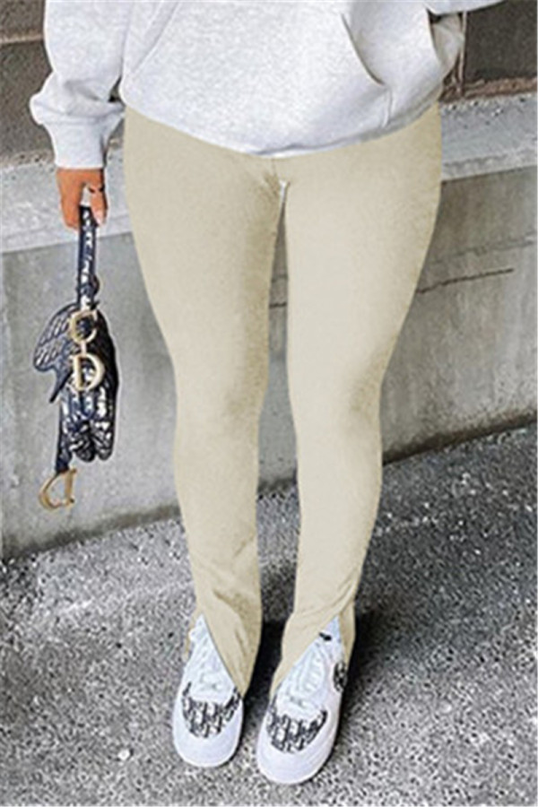 Apricot Fashion Casual Solid Slit Regular Mid Waist Conventional Solid Color Bottoms